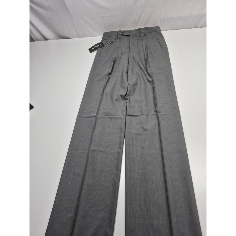 Zanieri Dress Pants Mens 32x36 Green Wool Pleated Classic Formal Italy NWT